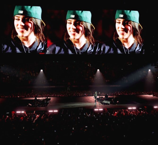 Billie Eilish performs onstage for the HIT ME HARD AND SOFT: THE TOUR at The Kia Forum on December 15, 2024 in Inglewood, California. (Credit: Kevin Mazur/Getty Images for Live Nation Entertainment)
