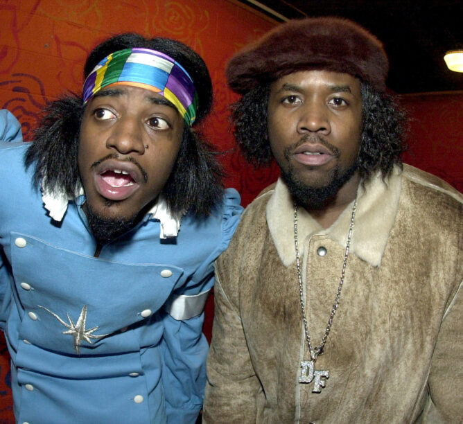 Outkast's Andre 3000 and Big Boi at the The Tabernacle in Atlanta, Georgia, October 2000. (Photo by Rick Diamond / WireImage)