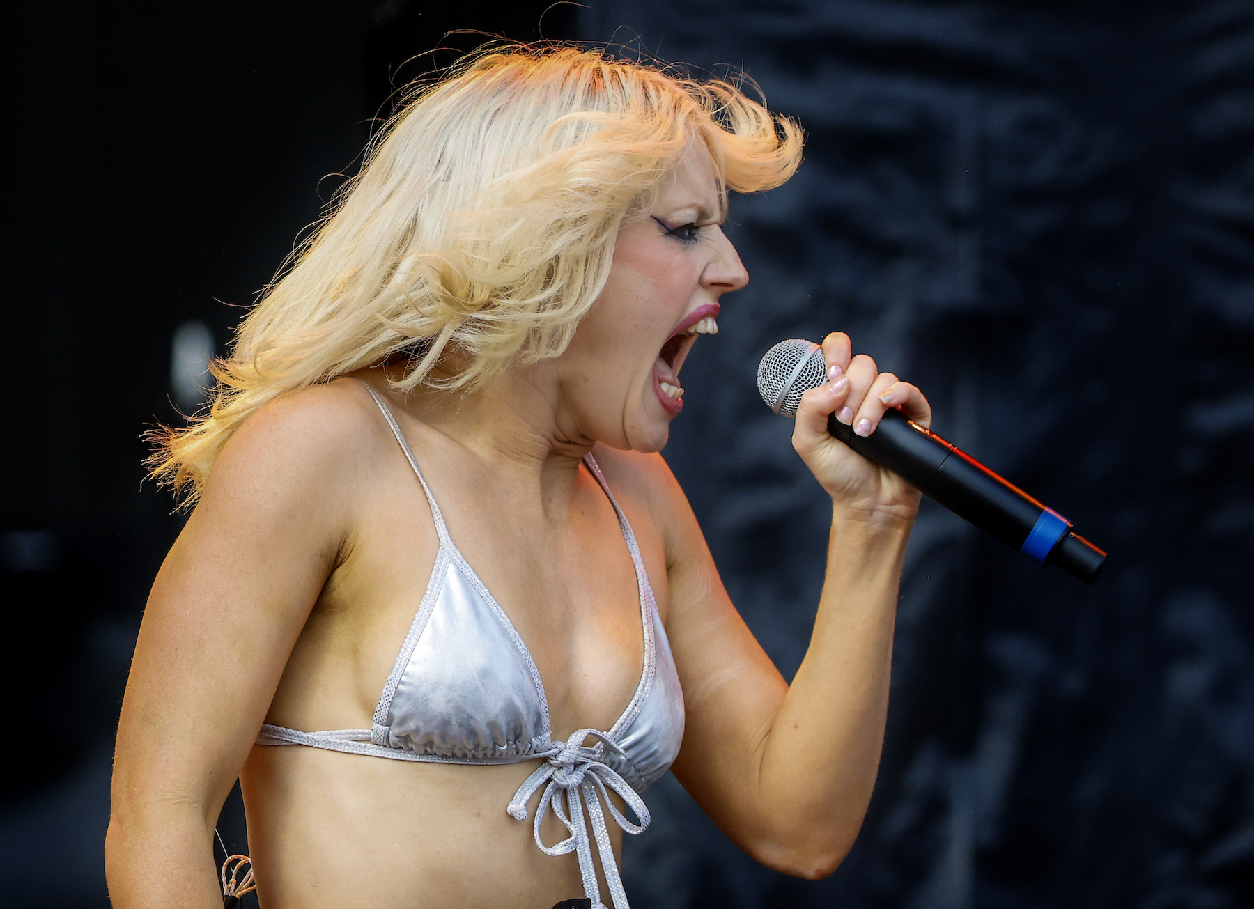 Amy Taylor performs with her band Amyl and the Sniffers at Fenway Park. (Credit: Matthew J. Lee/The Boston Globe via Getty Images)