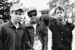 Ad-Rock, Mike D and Adam Yauch, with Mix Master Mike, at Montreux Golden Rose Festival, Switzerland in 1987. (Credi: Dave Hogan/Getty Images)