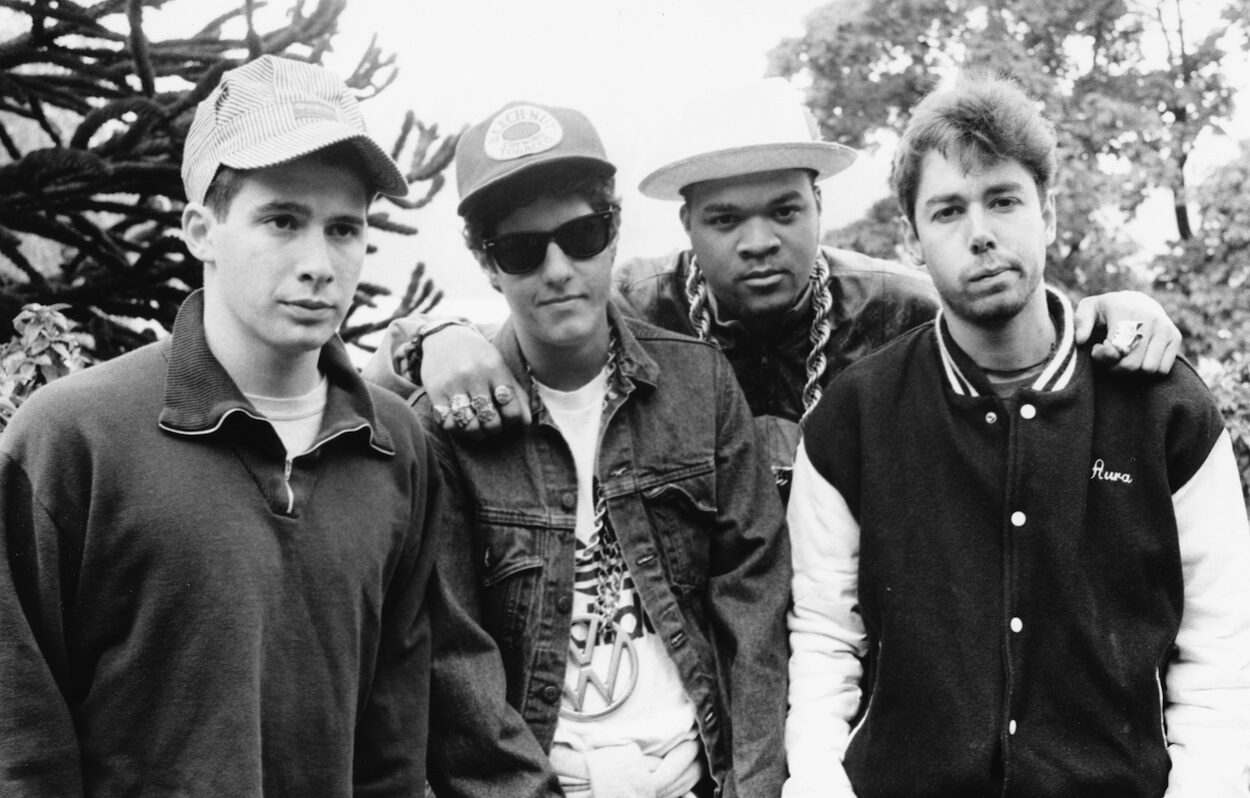 Ad-Rock, Mike D and Adam Yauch, with Mix Master Mike, at Montreux Golden Rose Festival, Switzerland in 1987. (Credi: Dave Hogan/Getty Images)