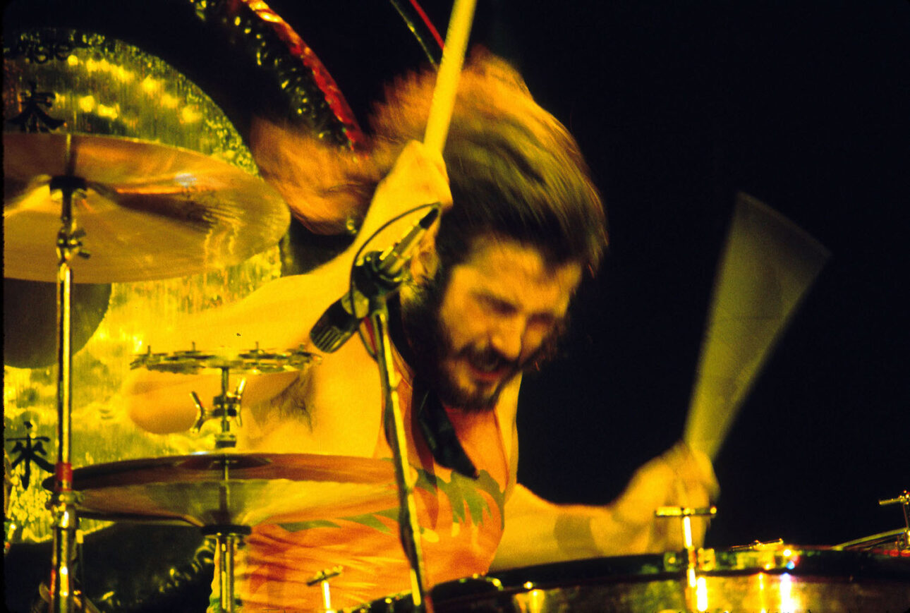 John Bonham of Led Zeppelin at the Inglewood Forum in Los Angeles, California (Credit: Jeffrey Mayer/WireImage)