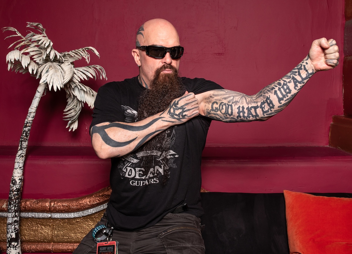 Back in Los Angeles, Kerry King at the Fonda Theatre, hours before his headline set at the Hollywood venue.. It was the second-to-last show in the first leg of his first headline tour as a solo artist. His former band Slayer originally came out of the L.A. metal scene of the 1980s. The guitarist is now based in New York City. (Credit: Steve Appleford)