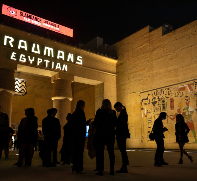 The courtyard of the Egyptian Theatre in Hollywood on opening night of the Slamdance Film Festival. In 2025, the festival held its first event in Los Angeles since moving from Park City, Utah. (All photos credited to Steve Appleford)