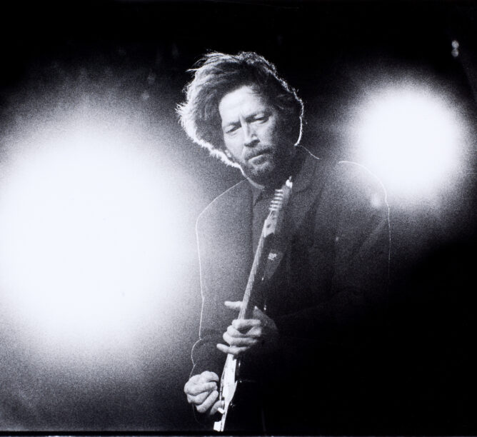 Eric Clapton, performing on stage, Kuip, Rotterdam, Netherlands, June 19, 1992. (Credit: Niels van Iperen/Getty Images)