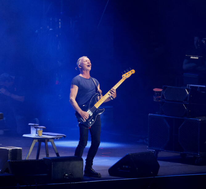 Sting performs on stage during the 39th edition of the Francofolies music festival in La Rochelle, western France on July 10, 2024. (Credit: Thibaud MORITZ / AFP)
