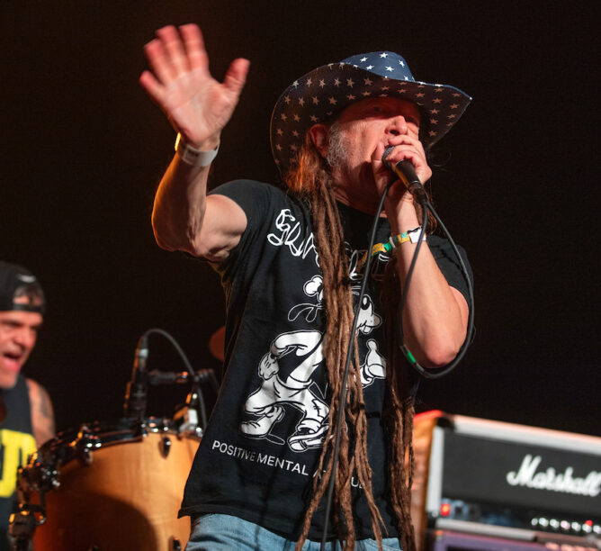 Keith Morris performs with the Circle Jerks on the Sonora stage during Weekend 1 of Coachellla 2025. Behind him is drummer Joey Castillo. (Credit: Steve Appleford)