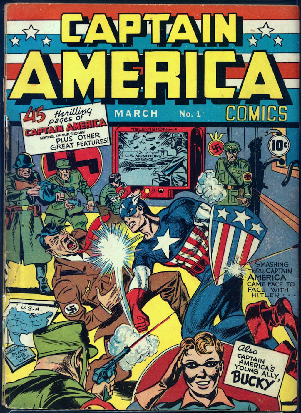 Captain America Comics #1, 1940, Cover art by Jack Kirby and Joe Simon, © Marvel