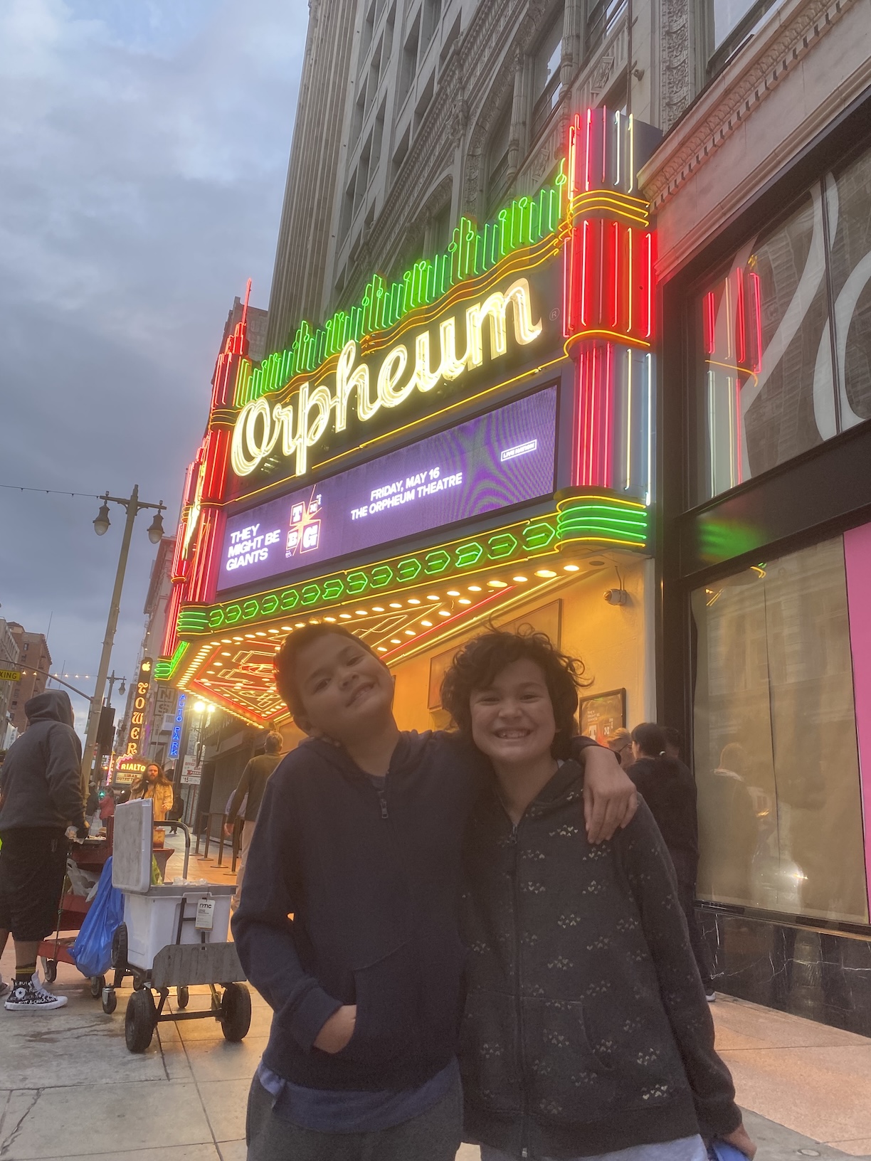 The author's kids outside of the Orpheum Theatre (Credit: Brendan Hay)