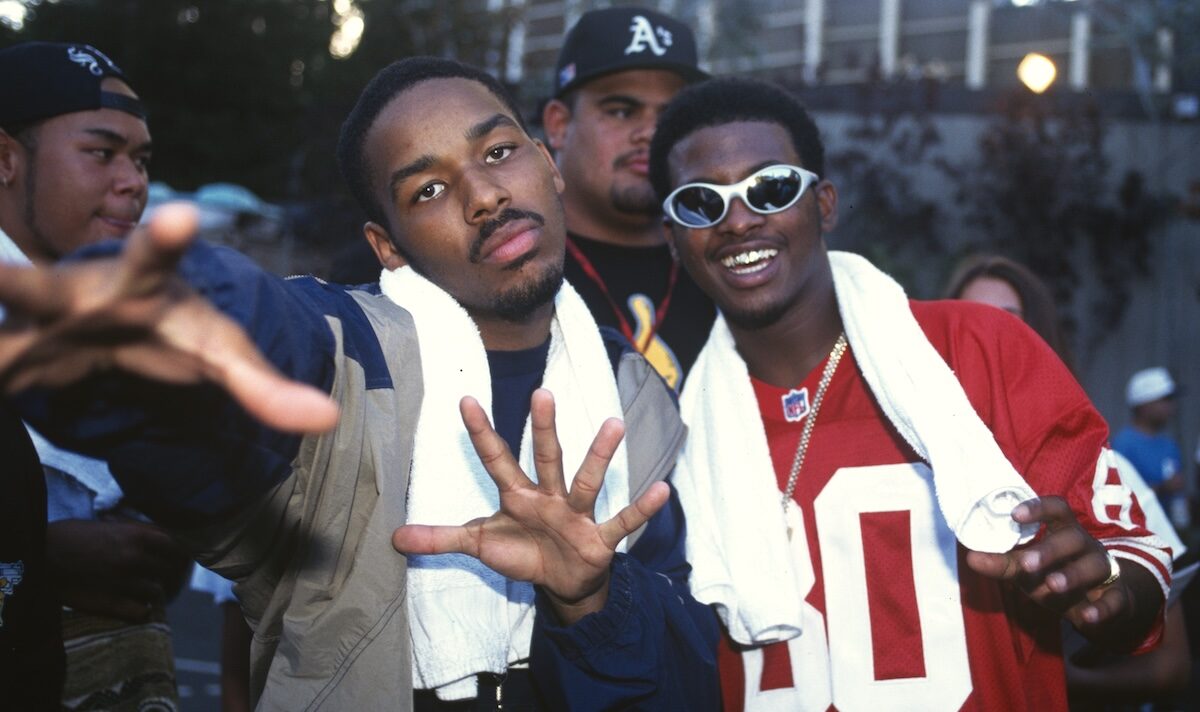 Yukmouth (L) and Numskull of Luniz pose during KMEL Summer Jam at Shoreline Amphitheatre in 1995. (Credit: Tim Mosenfelder/Getty Images)