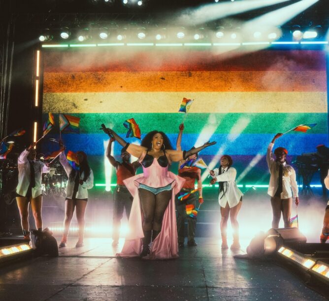 Lizzo performs during her Saturday night show at WeHo Pride’s Outloud Music Festival (Credit: Daniel Macadangdan)