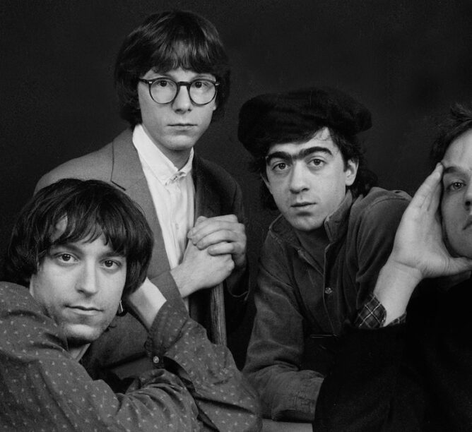 Mike Mills, Peter Buck, Michael Stipe and Bill Berry of R.E.M. in Athens, Georgia, 1985. (Credit: Paul Natkin/Getty