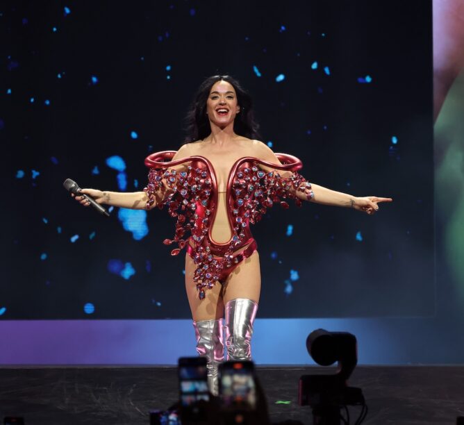 Katy Perry performs onstage in 2025. (Credit: Kevin Mazur/Getty Images for Katy Perry)