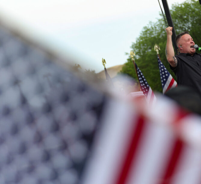 Ken Casey and Dropkick Murphys perform at the 'Unite for Veterans, Unite for America Rally' on the National Mall in Washington, D.C. on June 6, 2025 to support veteran's rights. (Credit: Bryan Dozier / Middle East Images via AFP)