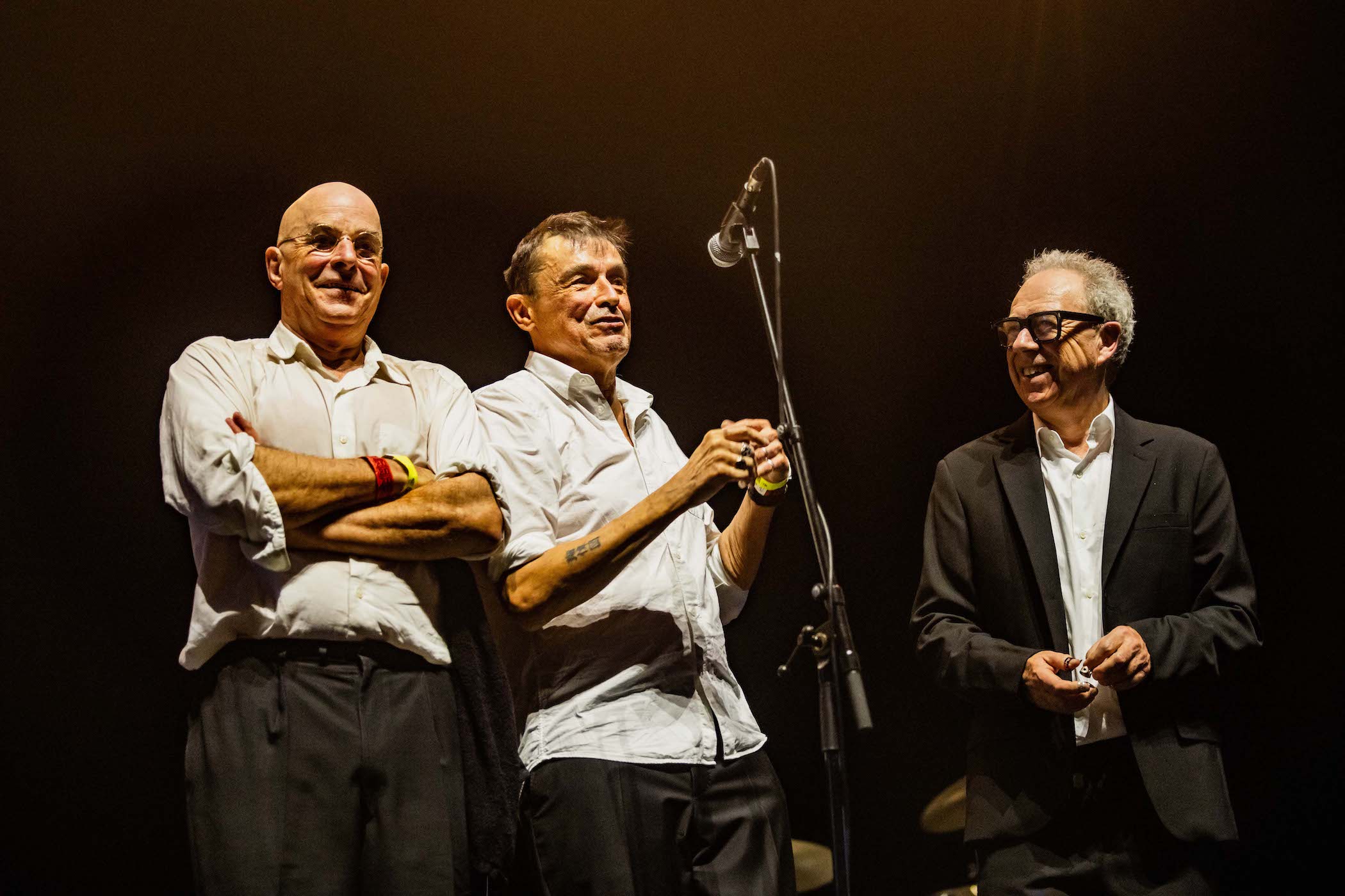 L-R: James Fearnley, Spider Stacy, and Jem Finer of the Pogues. (Credit: Holly Whittaker.)