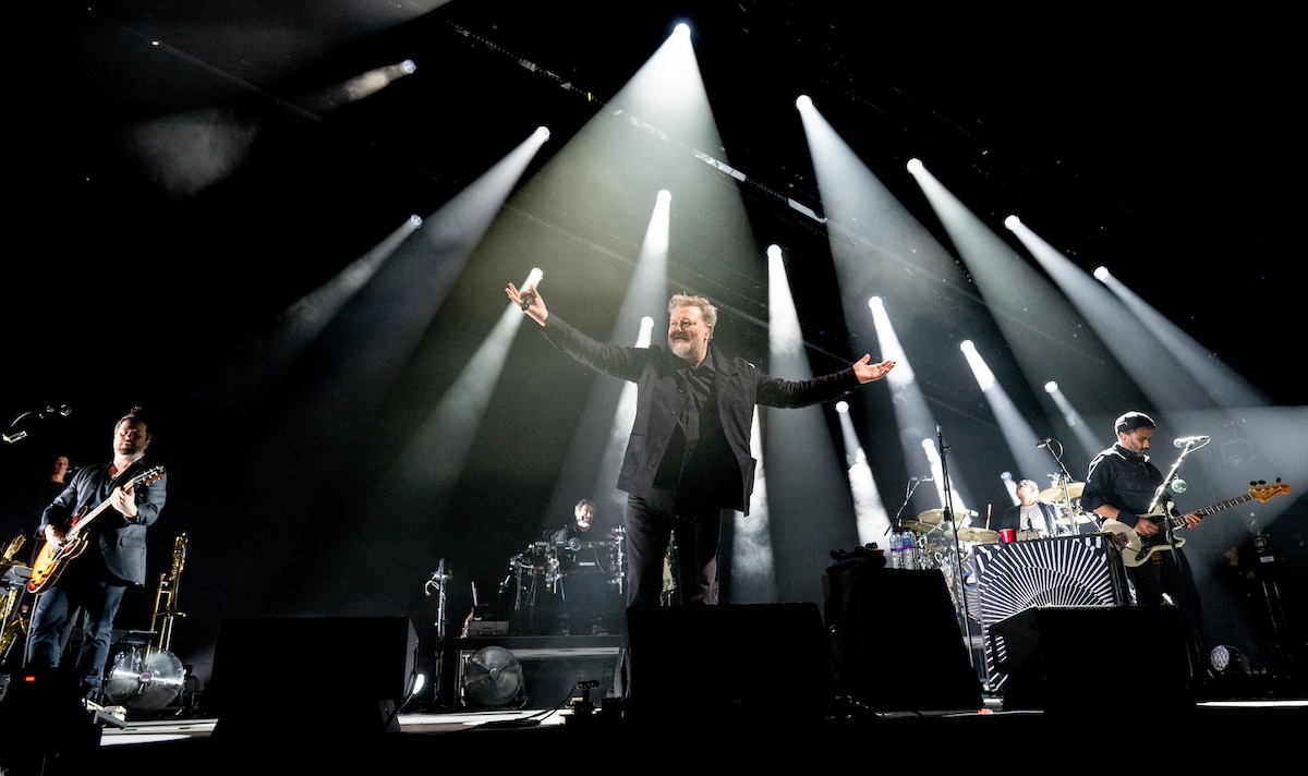 Craig Potter, Guy Garvey, Mark Potter, Pete Turner, and Alex Reeves of Elbow perform the inaugural live show at Co-op Live on May 14, 2024 in Manchester, England. (Credit: Shirlaine Forrest/WireImage)