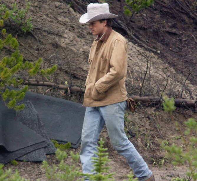 Heath Ledger walks to set during filming of 'Brokeback Mountain' July 7, 2004 in Canmore, Alberta. (Credit: Jeff Vinnick/Getty Images)