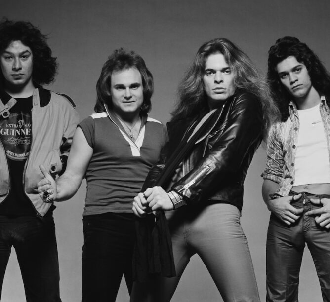 Van Halen in 1978. Left to Right: Alex Van Halen, Michael Anthony, David Lee Roth, and Eddie Van Halen. (Credit: Fin Costello/Redferns)
