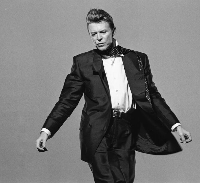 David Bowie on the set of "Jump They Say" in 1993. (Credit: Lester Cohen)