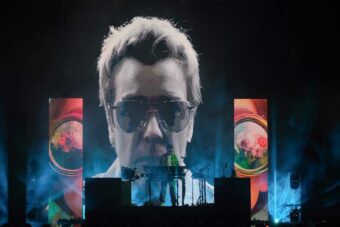 French electronic musician Jean-Michel Jarre performs onstage during a concert at Piazza San Marco in July 2025 in Venice, Italy. (Credit: Stefano Mazzola/Getty Images)