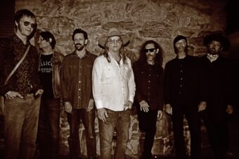 Hallberg Hallbergsson, Hakon Adalsteinsson, Tobias Humble, Anton Newcombe, Ricky Maymi, Joel Gion, and Emil Nikolaisen of the Brian Jonestown Massacre. (Credit: Jeffrey Delannoy)