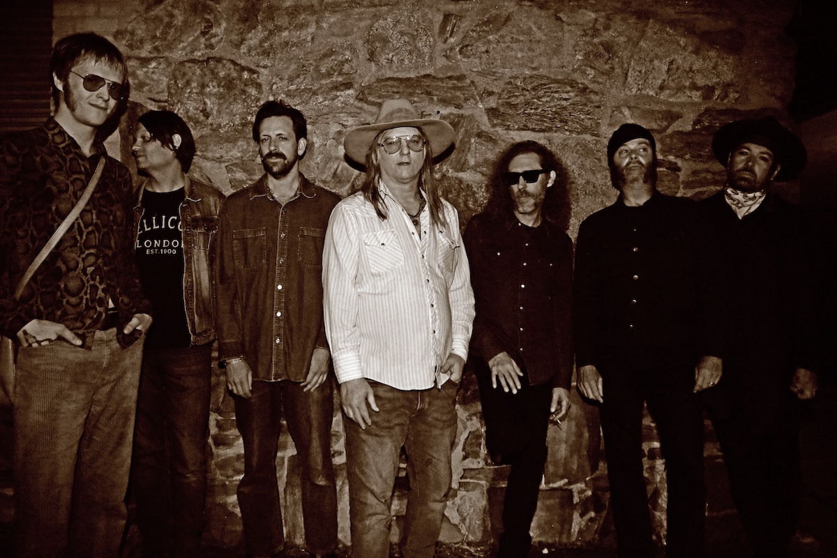 Hallberg Hallbergsson, Hakon Adalsteinsson, Tobias Humble, Anton Newcombe, Ricky Maymi, Joel Gion, and Emil Nikolaisen of the Brian Jonestown Massacre. (Credit: Jeffrey Delannoy)
