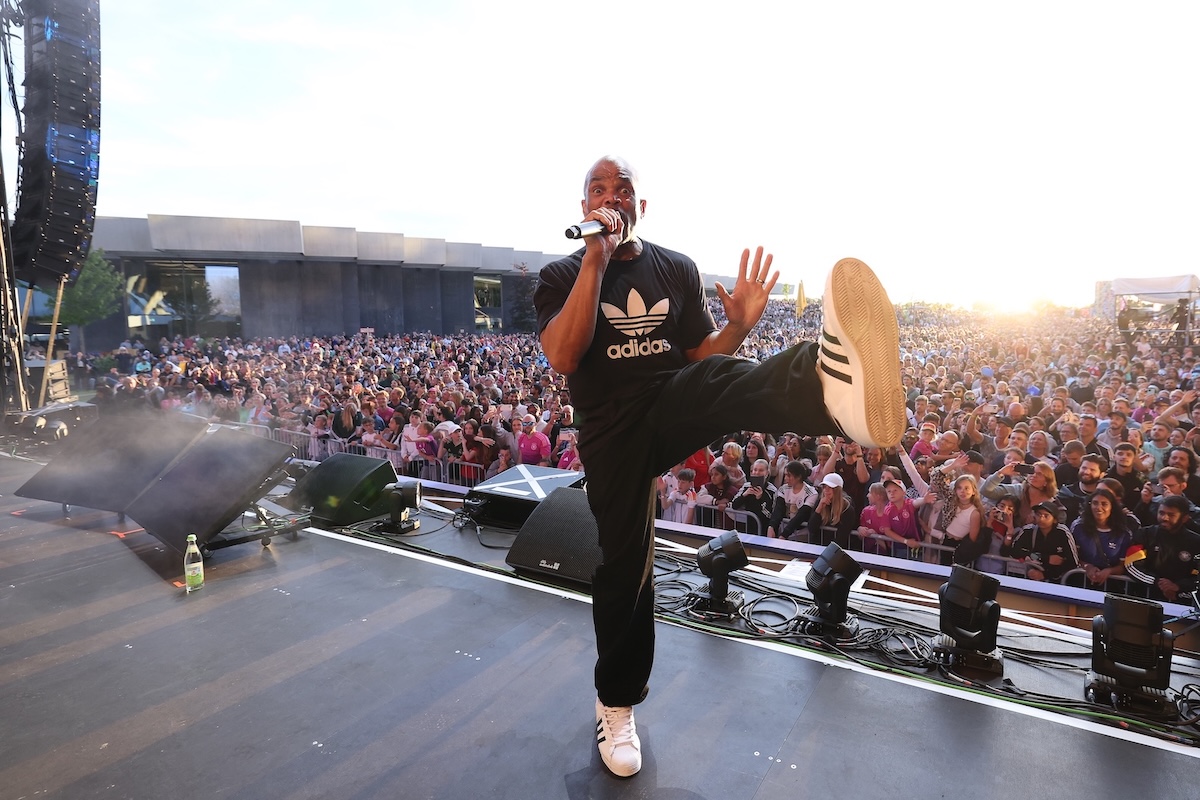 Run-D.M.C. performs on stage during the Adidas Three Stripes Festival in 2024. (Credit: Alexander Hassenstein/Getty Images for adidas)