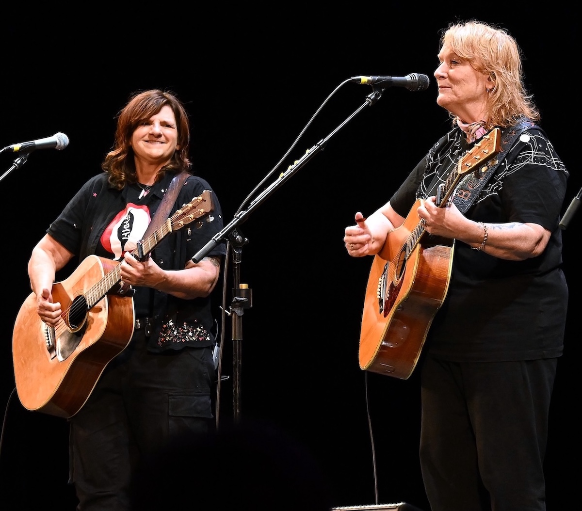 Amy Ray and Emily Saliers of Indigo Girls perform at The Fox Theatre on April 25, 2024, in Atlanta, Georgia. (Credit: R. Diamond/Getty Images)