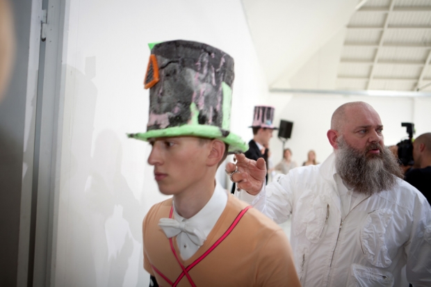 Van Beirendonck (R) seen backstage during his Spring/Summer 2013 show for Paris Fashion Week, June 2012 / Photo by Antoine Vincens De Tapol/Getty