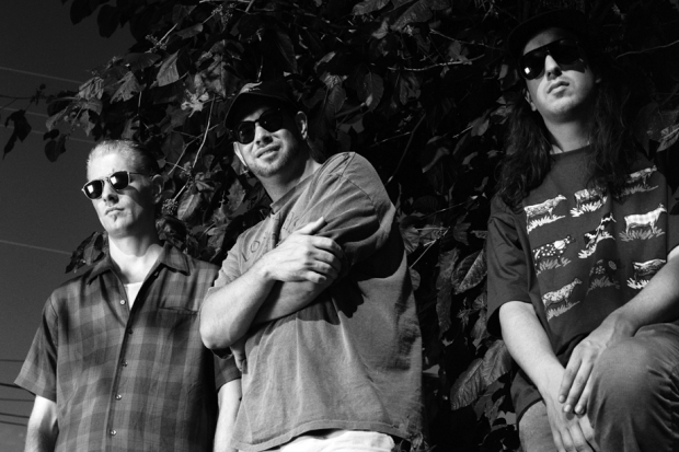 Dinosaur Jr. in July, 1993: (From left) Mike Johnson, Murph, J Mascis  / Photo by Bob Berg/Getty