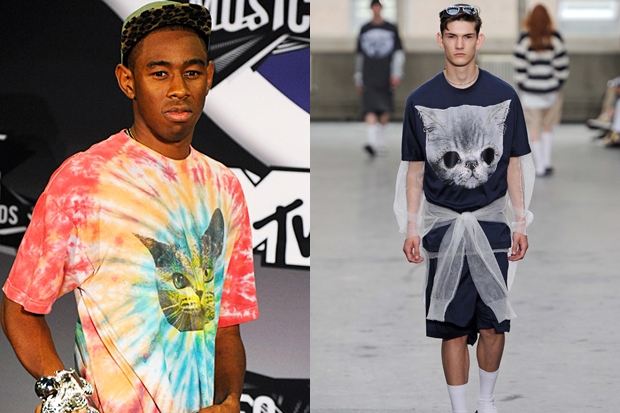 A t-shirt from designer Shaun Samson openly followed Odd Future's lead / Photos by Getty Images and MCV Photo