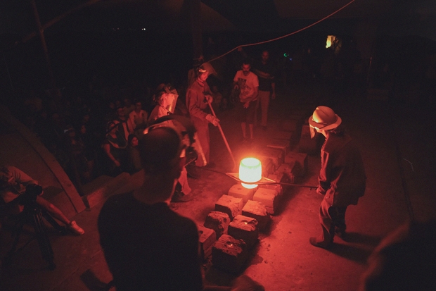 Bellfounders casting bronze bells