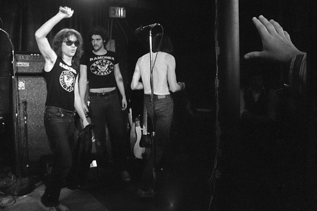 Tommy Ramone exits stage left at Toad's Place, New Haven, Connecticut, January 5, 1978. / Photo by Tom Hearn