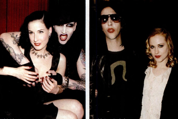 Manson with Dita Von Teese in 2003 and with Evan Rachel Wood in 2007 / Photos by Sylvain Gabour/Filmmagic;Stefan Trautmann/WENN