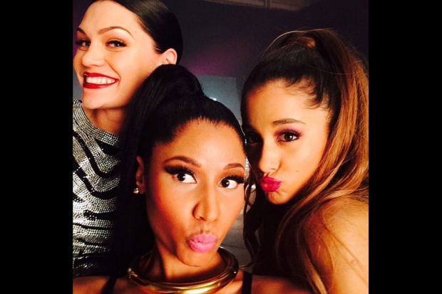 Jessie, Nicki and Ariana on the set of the "Bang Bang" video. / Photo by instagram.com/nickiminaj