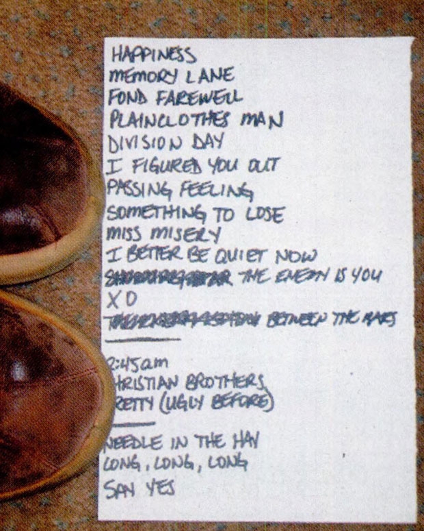 Smith's set list for his last show in Salt Lake City, September 2003