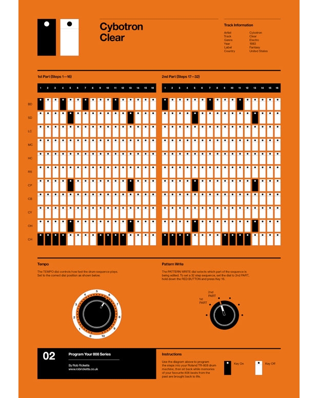  A poster of the 808 patterns for "Clear" created by Rob Ricketts