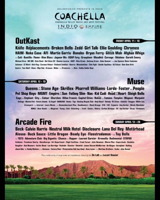 Coachella 2014 Lineup OutKast Beck Skrillex Arcade Fire Muse