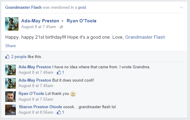 Grandma Grandmaster Flash Facebook Tag Accidental Tagging